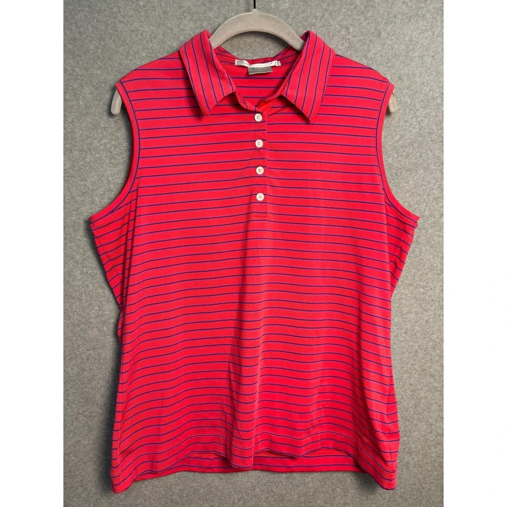 Nike Golf Dri-FIT Sleeveless Polo Shirt Pink Blue Striped‎ Women's Large